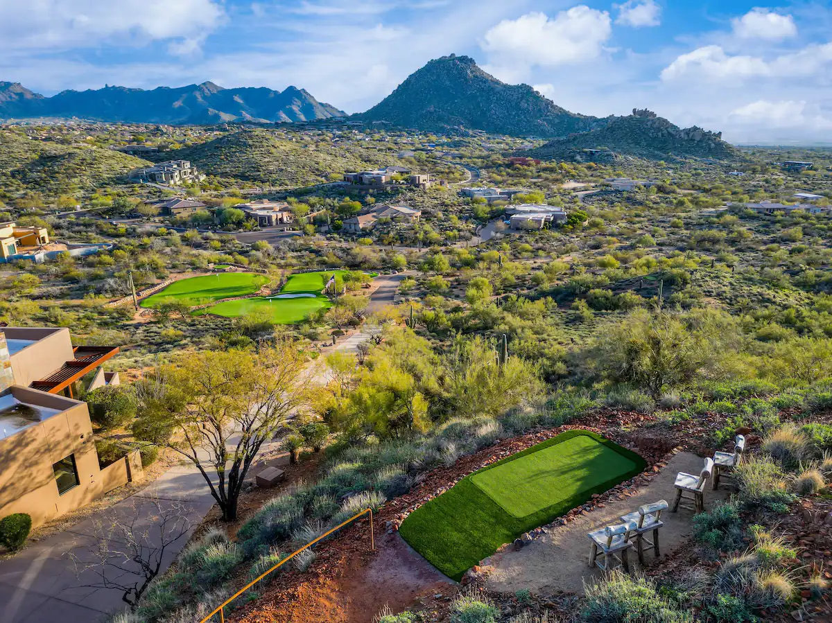 An aerial view of a Scottsdale desert community